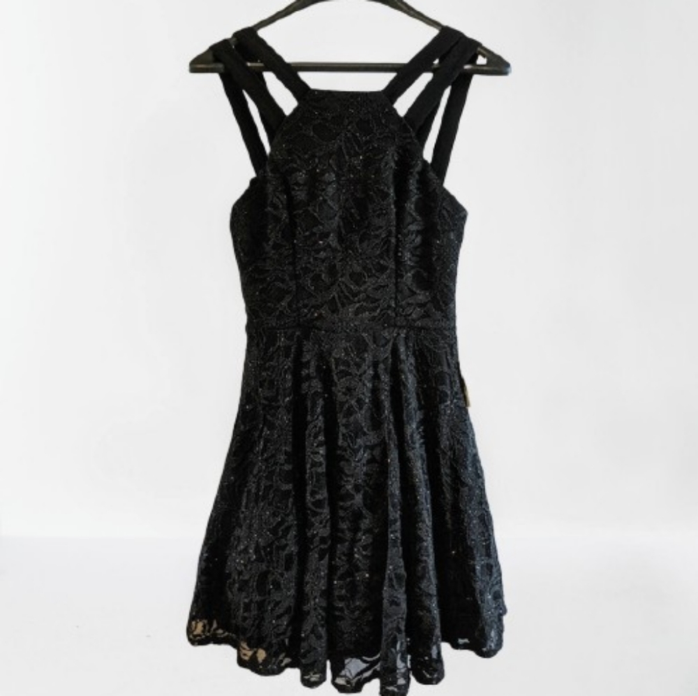 NWT B. Darlin Juniors Black Sparkle Lace Dress